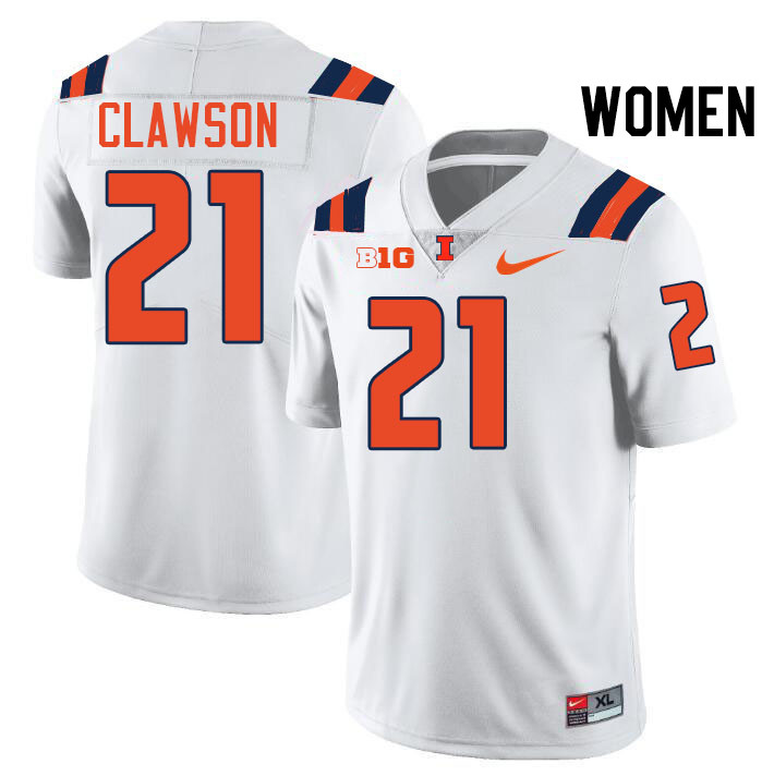 Women #21 Ben Clawson Illinois Fighting Illini College Football Jerseys Stitched-White